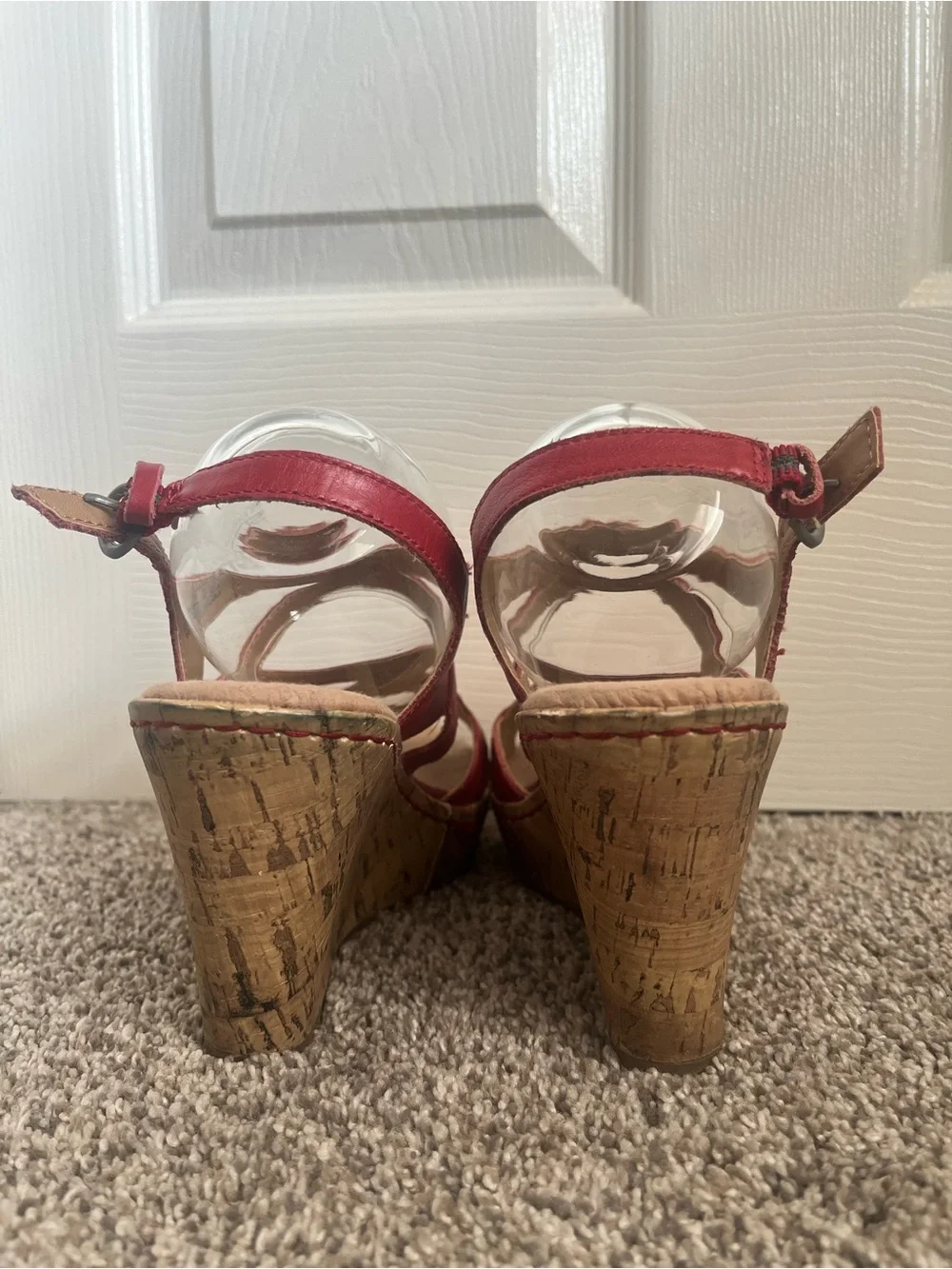 b.o.c. Red Strappy Cork Wedge Sandals